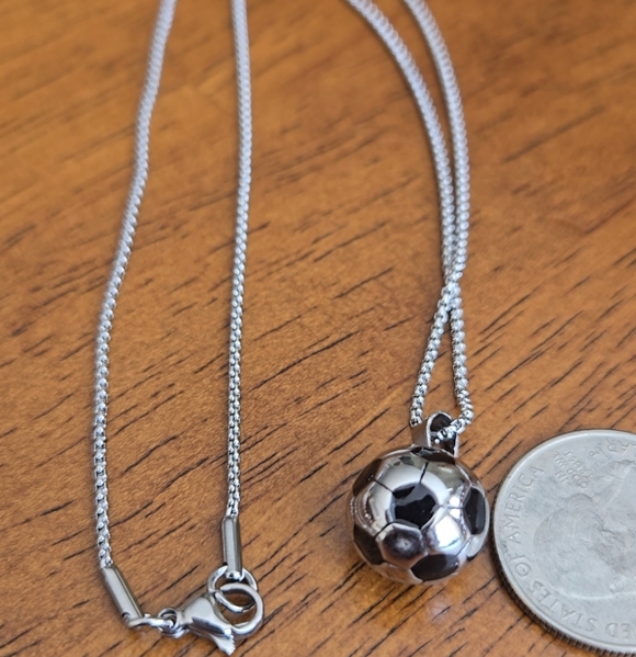 1pc Fashionable stainless Steel Sports Soccer Ball Necklace 18" - Picture 4 of 8